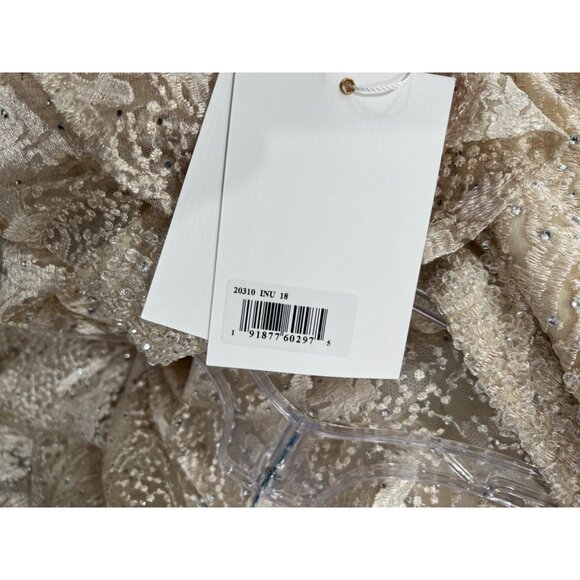 Mac Duggal 20310 Beige Embellished Butterfly Sleeve A-Line Gown Size 18 - Picture 8 of 9